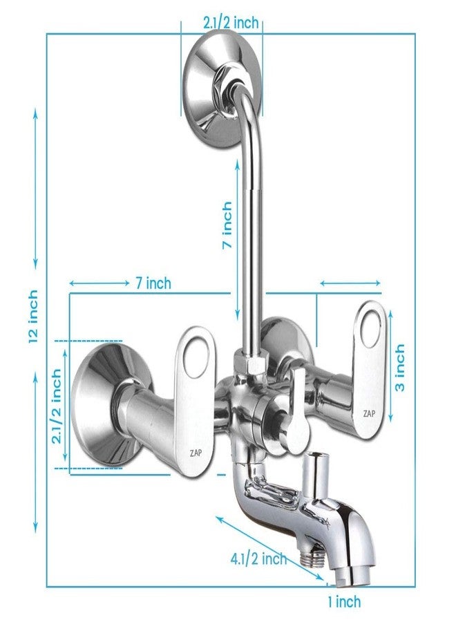 ZAP GEO305 GEO Series Full Brass 3-in-1 Wall Mixer with Shower Arm, Shower Head, Multi-Flow Hand Shower & 1.5m Tube - Chrome Finish - Image 3